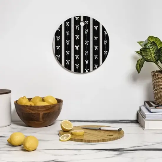 marufemia Coquette bows black and white Cutting Board - Round image {2}