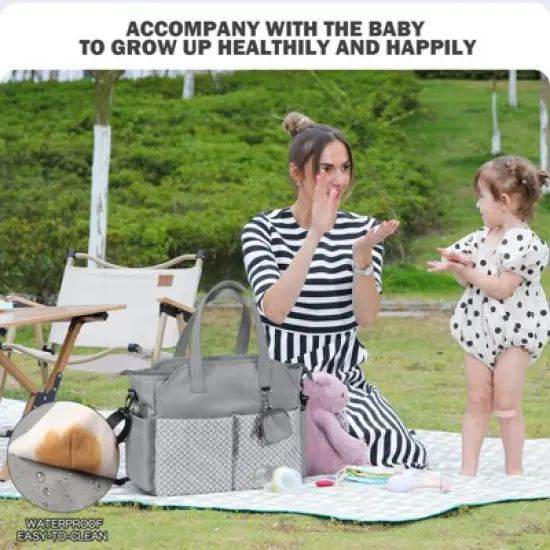 Itopfox Large Tote Diaper Bag for Baby Boys and Girls, Adjustable Shoulder Strap, Multiple Pockets, Waterproof image {4}