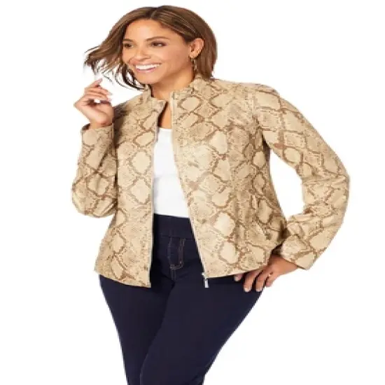 Jessica London Women&rsquo;s Plus Size Zip Front Leather Jacket image {13}