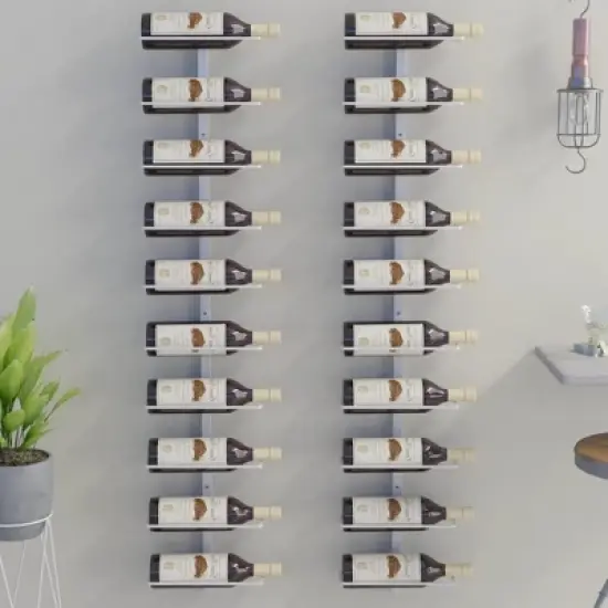 vidaXL Wall-Mounted Metal Wine Rack - White, with Capacity for 10 Wine Bottles, Modern Design for Kitchen, Pantry, and Bar Spaces image {1}