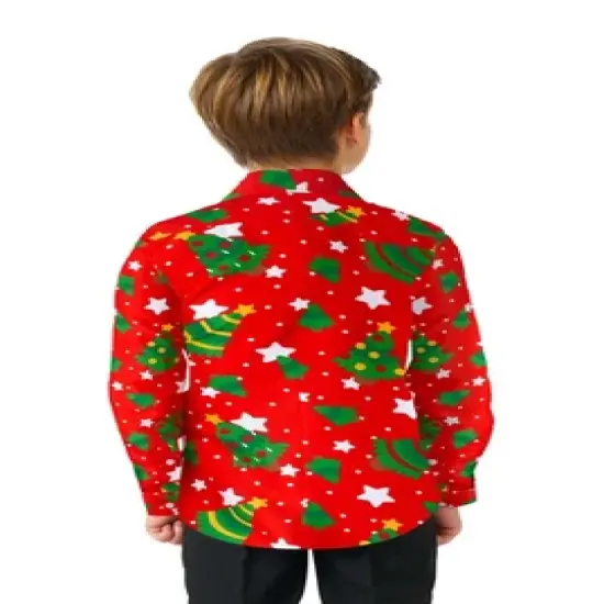 Suitmeister Boys Christmas Shirt - Christmas Trees Stars Red image {1}