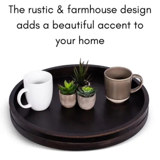 BirdRock Home 18" Wooden Lazy Susan - Black Wood with Iron Accents image {4}