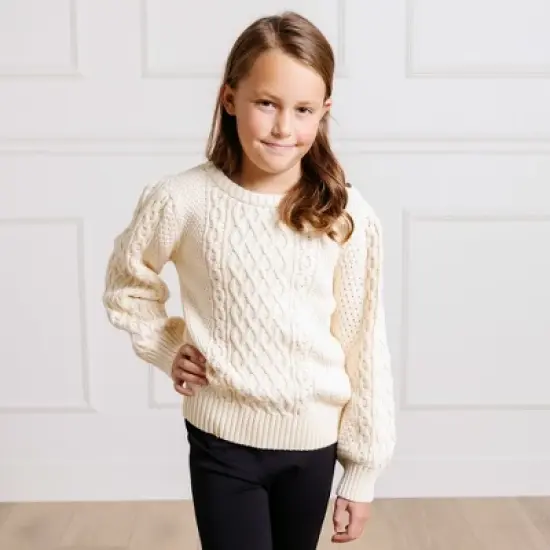 Hope & Henry Girls' Long Sleeve Cable Knit Fisherman Sweater, Infant image {3}
