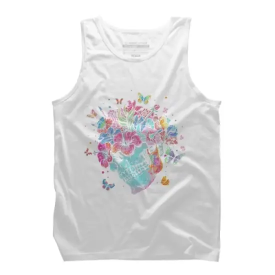 Men's Design By Humans Floral Butterfly Skull Funny Halloween Costume Hippie Flower By JeilJersey Tank Top image {7}