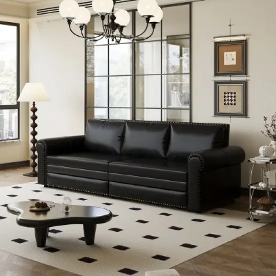 NicBex Modern Pull Out Sofa Bed Faux Leather Convertible Sleeper Sofa with Nailhead Trim and Rolled Arm for Living Room image {2}