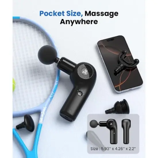 BOB AND BRAD D2 Mini Massage Gun with 6 Adjustable Angles, Deep Tissue Percussion Muscle Massager, Portable Travel Massage Gun with 5 Speeds & 5 Heads image {4}