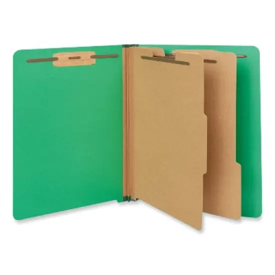 Universal Deluxe Six-Section Pressboard End Tab Classification Folders, 2 Dividers, 6 Fasteners, Letter Size, Green, 10/Box image {4}