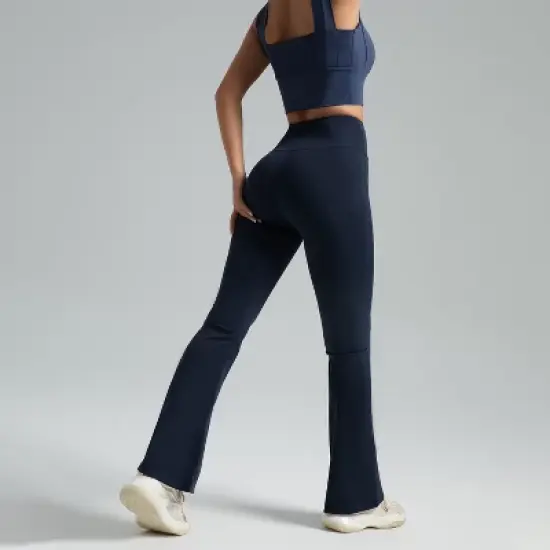 BABYYER Women's Mini Flare Leggings High Waisted Tummy Control Yoga Pants Bootcut Workout Gym Casual image {1}