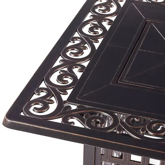 5pc Outdoor Dining Set with 48" Rectangle Fire Table, Deep Seating Swivel Rocking Chairs, Wind Blocker Lid & Fabric Covers - Oakland Living image {8}