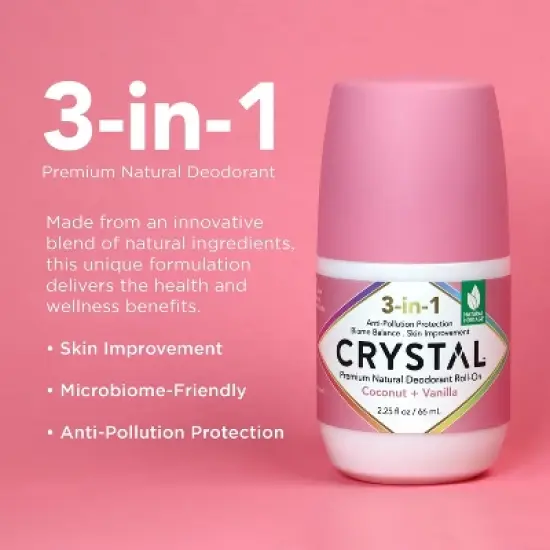 Crystal 3-in-1 Natural Mineral Roll-On Deodorant Coconut + Vanilla - 2.25 fl oz image {3}