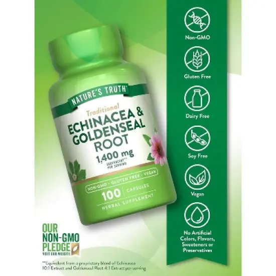 Nature's Truth Echinacea & Goldenseal Root 1400mg | 100 Capsules image {2}