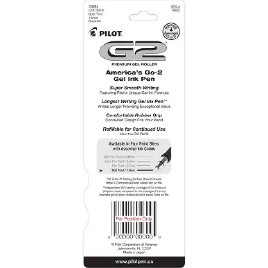 Pilot 3pk G2 Gel Pens Bold Point 1.0mm Black Ink image {5}