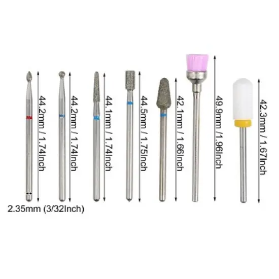 Unique Bargains Emery Nail Drill Bits Set for Acrylic Nails 3/32 Inch Nail Art Tools 42.3mm Length Colorful 7 Pcs image {3}