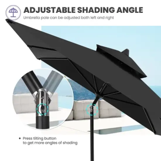 Crestlive Products 9 x 5 FT Double Top Patio Outdoor Umbrella Rectangular Tilting Parasol Waterproof image {4}