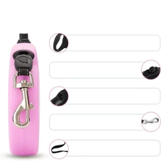 DDOXX 16.4 ft Retractable Medium Dog Leash with Strong Reflective Nylon Strips and Break & Lock System - Pink image {2}