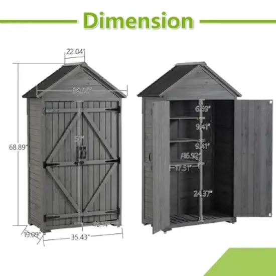 Gulches Outdoor Storage Cabinet, Garden Wood Tool Shed, Outside Wooden Shed Closet with Shelves and Latch for Yard 39.56"x 22.04"x 68.89" image {2}