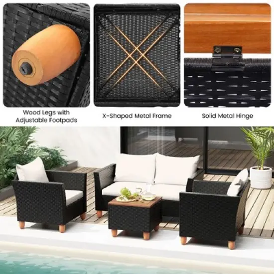 Tangkula 4 Piece Outdoor Conversation Set Patio Cushioned Chairs w/ Storage Coffee Table image {4}