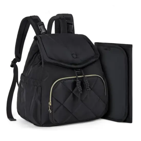 Itopfox Compact Diaper Backpack for Travel, Lightweight Quilted Baby Bag with Stroller Straps & Changing Pad, 11 Pockets image {6}