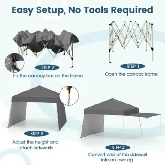 Tangkula 14 X 9.2 FT Pop up Canopy Tent w/ 2 Convertible Sidewalls to Awning & Stakes image {7}