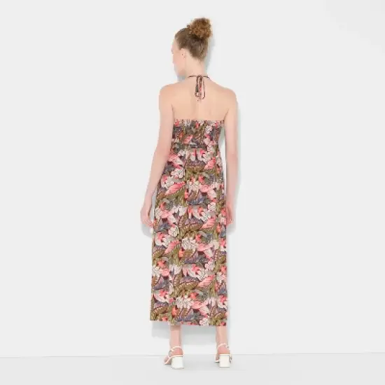 Women's Ruched Maxi Halter A-Line Dress - Wild Fable&trade; Assorted Pinks Floral image {2}