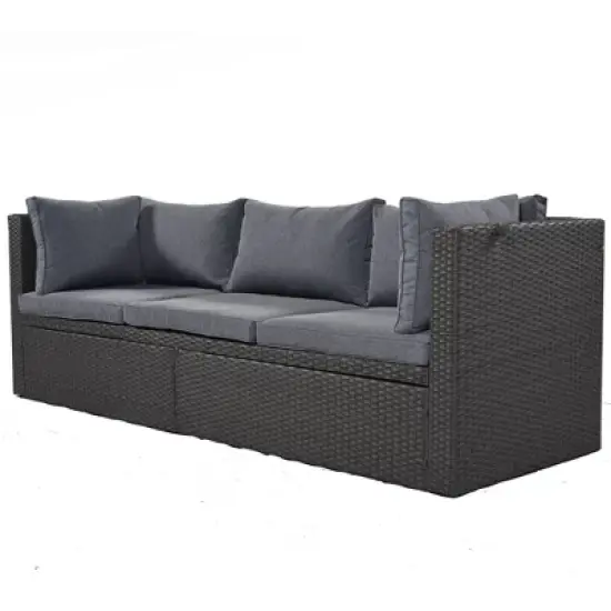 4pc Outdoor Wicker Rectangle Daybed with Canopy & Cushions - Gray - GODEER image {7}