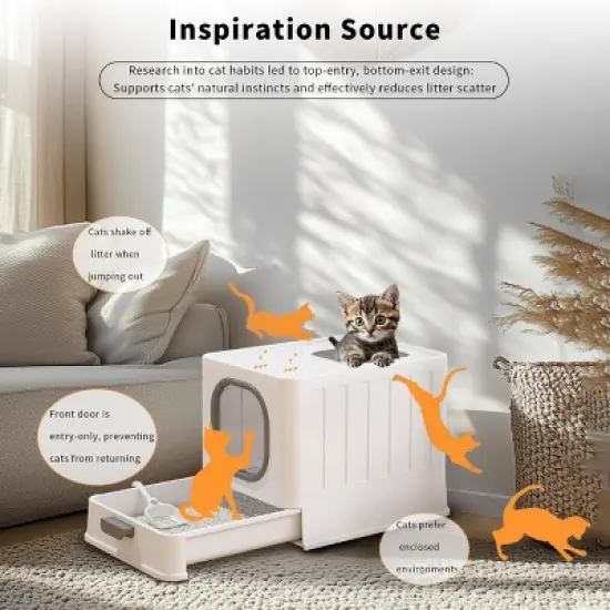 Artloge Extra Large Anti-Splashing Cat Litter Box Portable Enclosed Cat Toilet with Front & Top Entry & Scoop & Lid Drawered image {3}