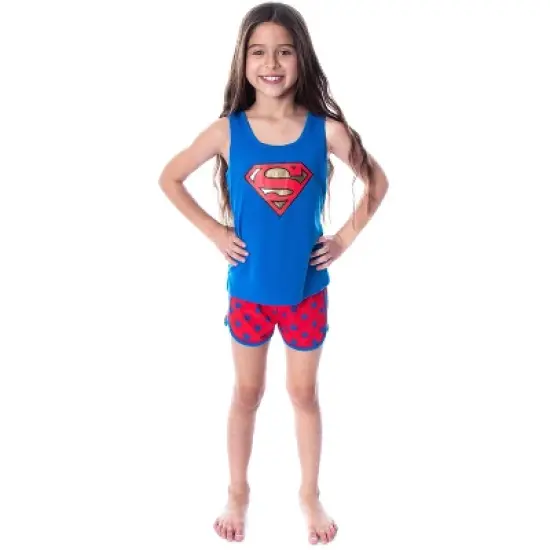 Dc Comics Girls' Superman Classic Logo Racerback Tank Shorts Pajama Set Superman Logo image {3}
