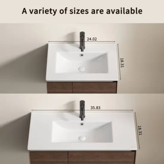 ORRD 24 inch Bathroom Vessel Sink, Ceramic Bathroom Vanity Sink Top without Overflow, Convenient for Storing Personal Items - Glossy White image {2}