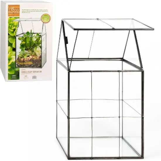 D'Eco Glass Geometric Terrarium for Succulent & Air Plant-Hinged Roof Shaped for Indoor Gardening Decor- Create your own Centerpiece (Large 5"x6"x11") image {1}