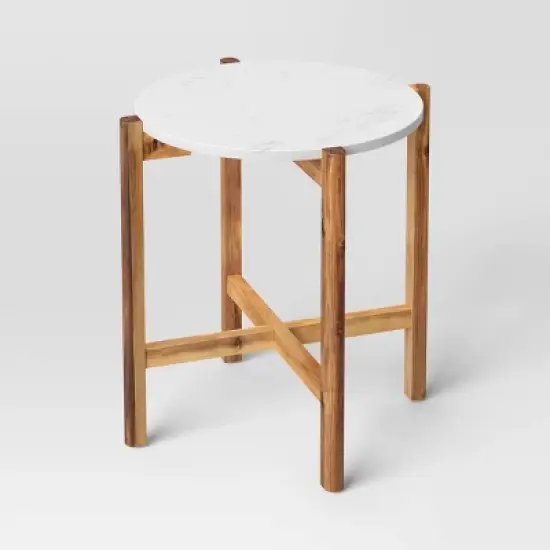 Wood and Marble Accent Table Natural - Threshold&trade; image {2}