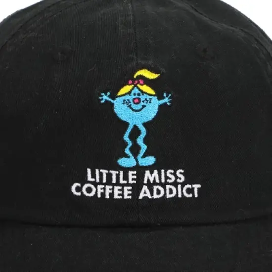 Mr. Men And Little Miss Meme Little Miss Coffee Addict Men's Black Dad Hat image {2}