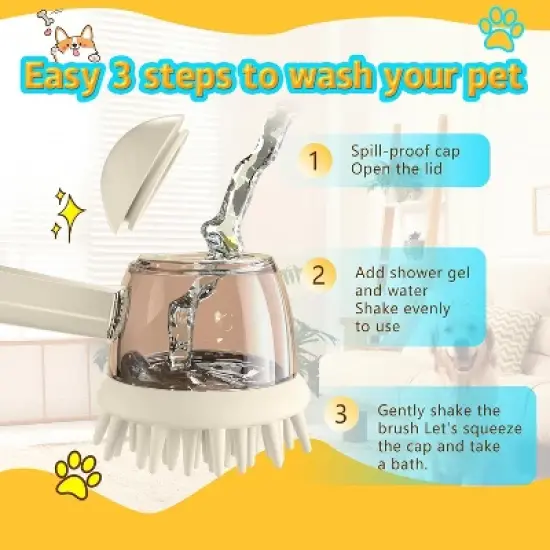 BABYYER Pet Bath Brush for Dogs & Cats - Grooming Brush with Built-in Shampoo Dispenser - Massage Wash Brush for Long & Short Hair image {4}