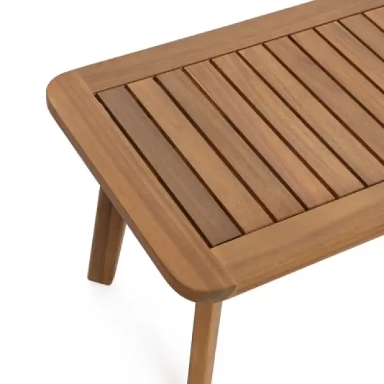 LuxenHome Outdoor Acacia Wood Rope Back Loveseat with Cushions and Coffee Table Set image {2}