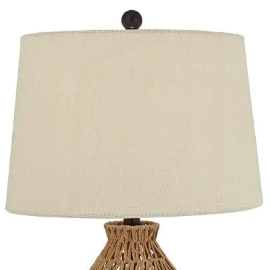 360 Lighting San Carlos Modern Coastal Table Lamp 29" Tall Natural Rattan Wicker Oatmeal Fabric Drum Shade for Bedroom Living Room Bedside Nightstand image {3}