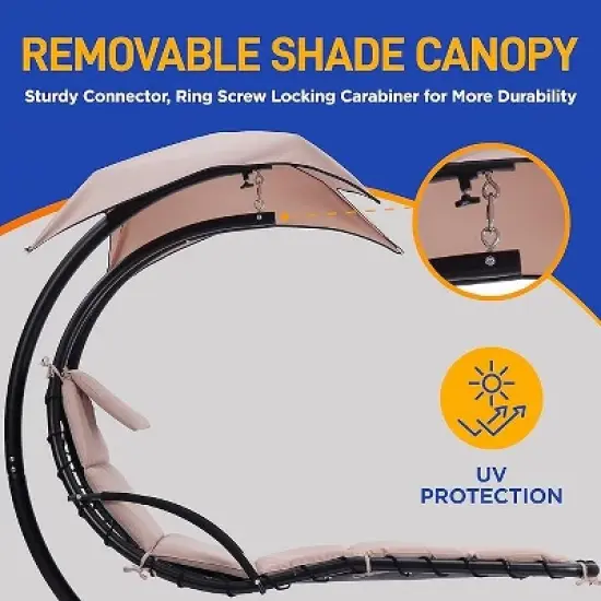 SereneLife Outdoor Swinging Chaise w/a Built-in Pillow and Removable Canopy UV Protection and Foam Covered Armrest image {2}