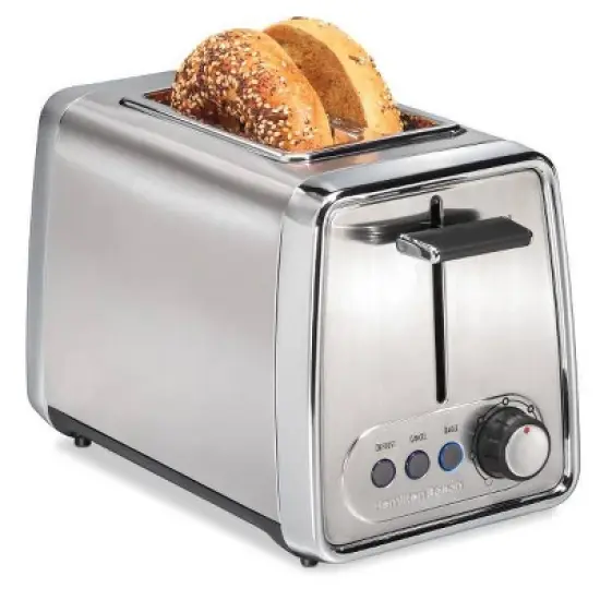 Hamilton Beach Modern Chrome 2-Slice Toaster - 22785: Stainless Steel, Bagel & Defrost Options, Extra Wide Slots image {1}