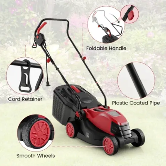 Tangkula Electric Lawn Mower 2-in-1 Versatile Corded Lawn Mower with Grass Collection Box 12 AMP Motor Red image {8}