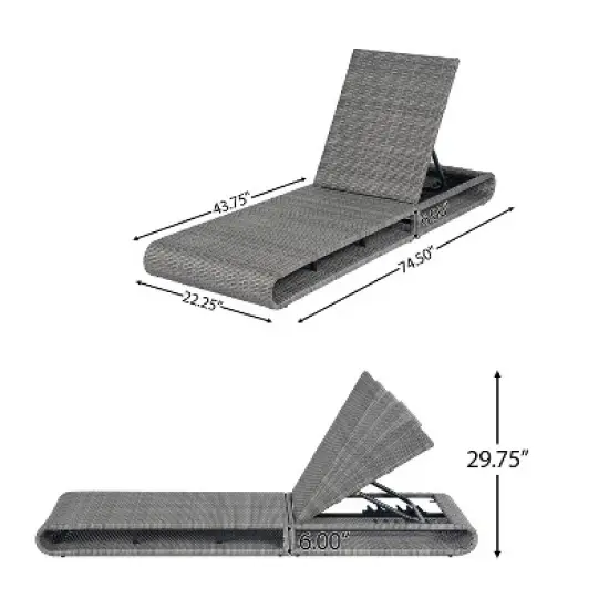 Christopher Knight Home Patio Rattan and Metal Chaise Lounge with Adjustable Backrest image {2}