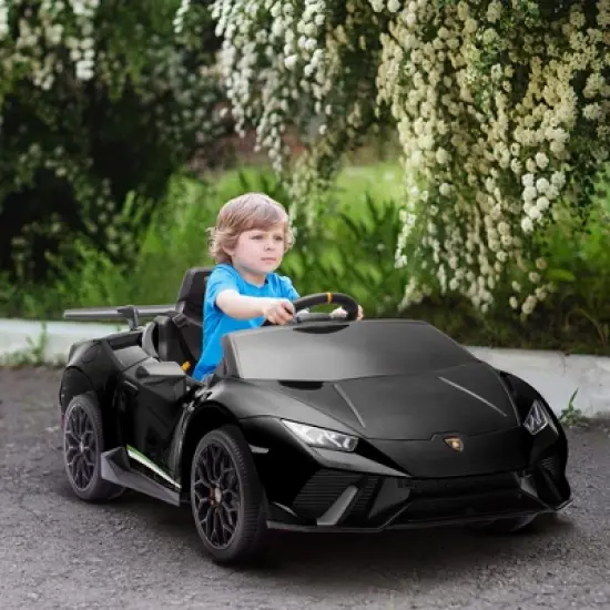 Qaba 12V Lamborghini Huracan Licensed Kids Electric Car with Parent Remote Control, Spring Suspension, Transport Wheel, Soft Start, LED Lights, Black image {2}