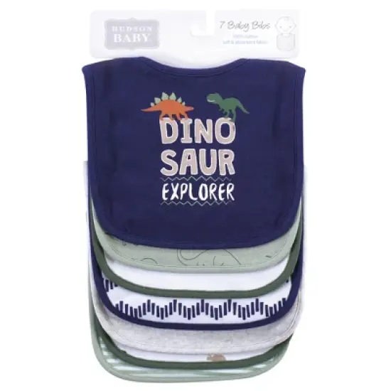 Hudson Baby Infant Boy Cotton Bibs, Dinosaur Explorer, One Size image {1}