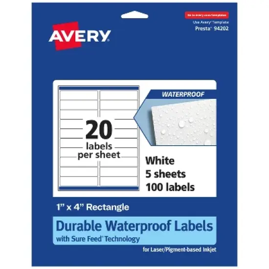 Avery Waterproof Rectangle Labels with Sure Feed, 1" x 4" image {9}
