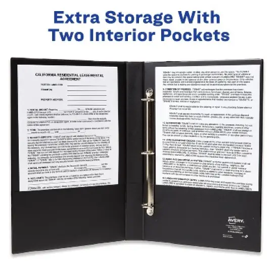Avery Legal-Size Durable 3 Ring Binders, 1" Round Rings, Holds 8.5" x 14" Paper, Black, 2 Pack (17709) image {3}
