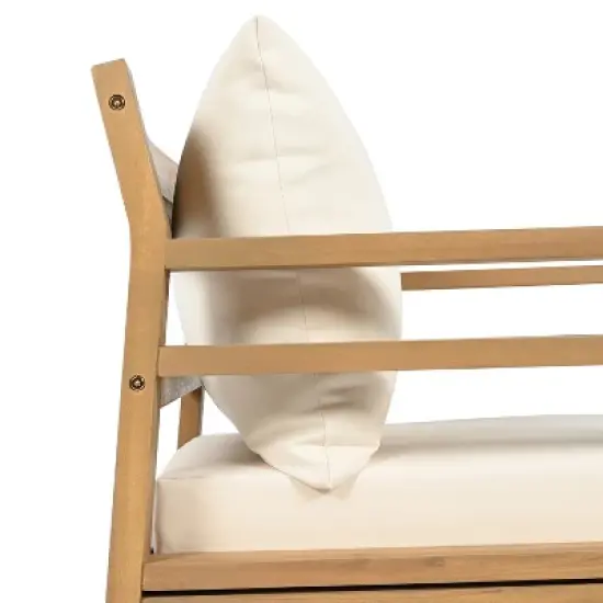 Christopher Knight Home Barnaby Outdoor Acacia Wood Slat Design Upholstered Club Chair, Beige image {6}