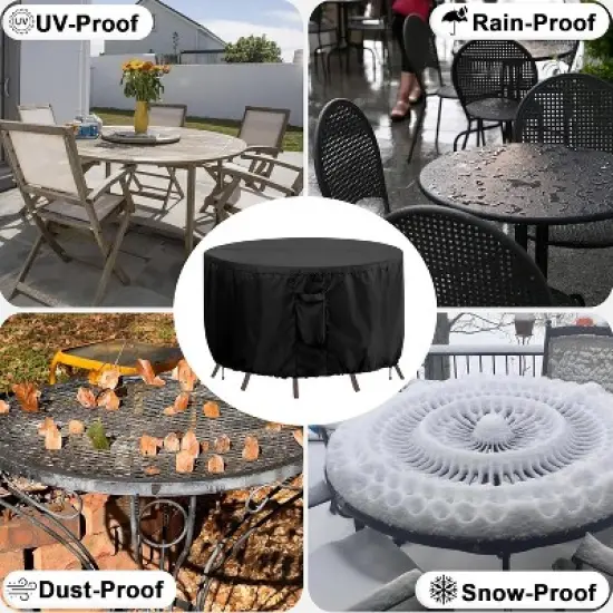 Akefit Round Patio Table Cover Waterproof Heavy Duty Outdoor Furniture Protector Dust Rain Snow image {6}