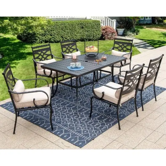 60" Outdoor Rectangle Steel Dining Table - Black - Captiva Designs image {5}