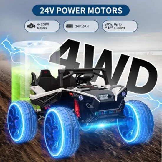 24V 2-Seater Kids UTV - Remote Control, 17" Tires, LED Lights & Music, 2-Speed (Ages 3-8) image {7}