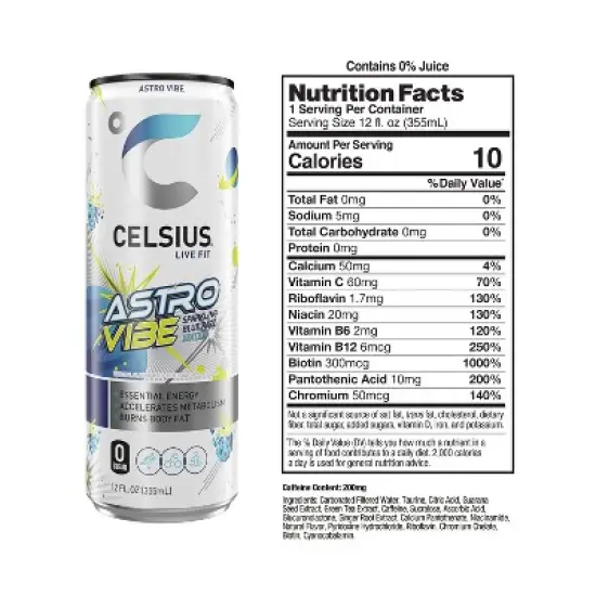 CELSIUS Sparkling Astro Vibe Sparkling Functional Energy Drink - 12 fl oz Single Can image {2}