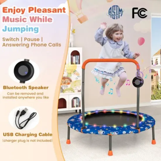 Infans 36" Mini Toddler Trampoline W/LED Bluetooth Speaker Detachable Handle Kids Gifts image {5}