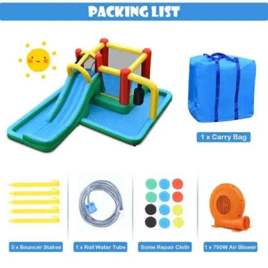 Costway Slide Water Park Climbing Bouncer Pendulum Tunnel Game with 750W Blower image {9}