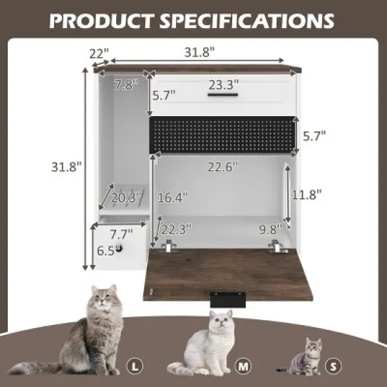 SEVOBAL Pet Crates and Houses Multi Function Litter Cabinet Cat Furniture Dual Storage System Grooved Entryway, Brown, 31.8"*22"*31.8" image {4}